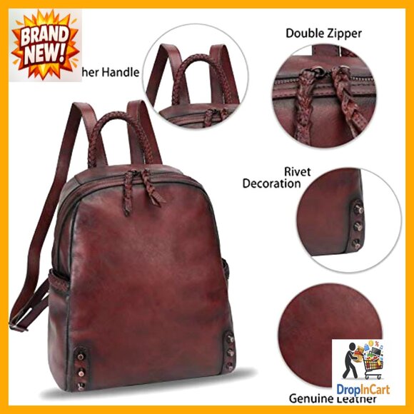 Genuine Leather Backpack Purse Vintage Retro Casual Daypack Handmade Cowhide